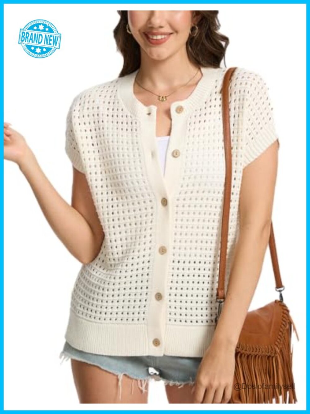Crochet Sweater Vest Hollow Out Button Down Cardigan